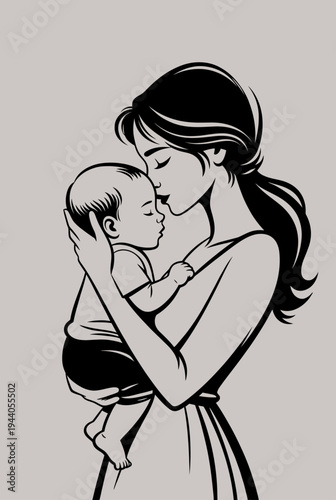 A tender moment captured A mother lovingly embraces her sleeping baby, showcasing the profound bond and unconditional love between them