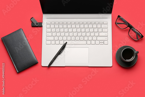 Notebook, pen, cup of coffe...