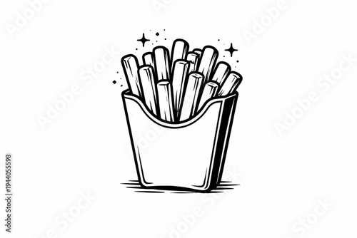 Classic Hand-Drawn French Fries Icon – A Delicious Crispy Snack Vector Illustration for Fast Food Menus, Restaurant Branding, or Retro Diner Themes