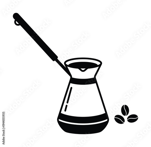 Stylish vector of a traditional coffee pot with a pile of coffee beans