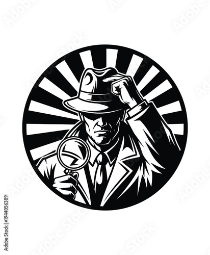 Vector of a detective holding a magnifying glass and a flashlight