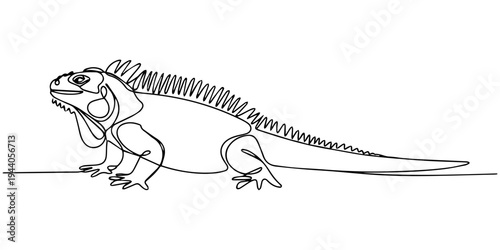 Continuous one line drawing of iguana. Lizard - reptile single line art vector illustration. Editable stroke.