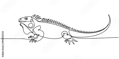 Continuous one line drawing of iguana. Lizard - reptile single line art vector illustration. Editable stroke.
