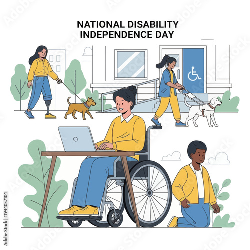 Diverse People and Assistance Dogs Celebrate National Disability Independence Day