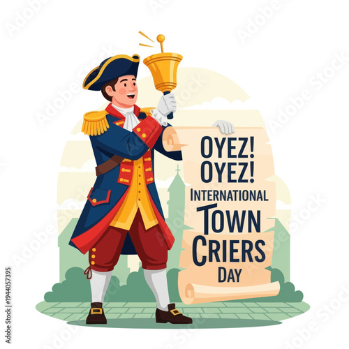 Historical Town Crier Rings Bell Announcing International Town Criers Day