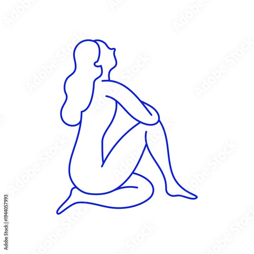Beautiful female figure. Vector logo design template and illustration in simple minimal linear style - body positive emblem, abstract badge for lingerie designer, modern feminine art