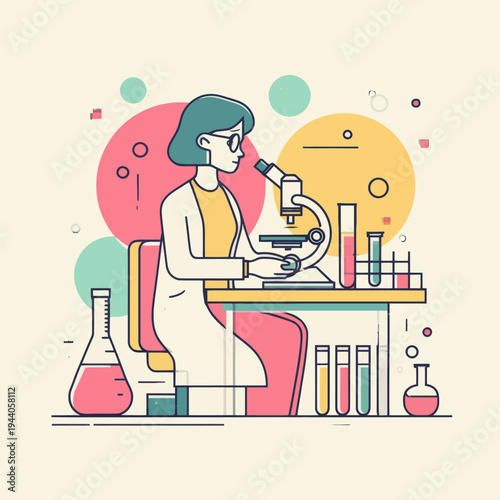 Woman scientist uses microscope for research in laboratory