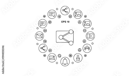 Minimal social media line icons collection black and white vector symbols for website interface and mobile apps