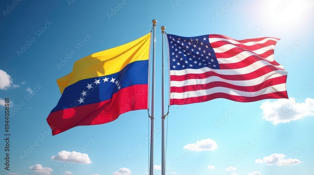 Obraz premium Flags of two countries: Venezuela and the United States