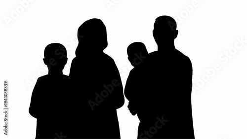 Muslim family celebrating eid al fitr with silhouette against white background
