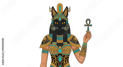 Egyptian Cat Goddess Bastet Vector Illustration, Abstract Colorful Modern Digital Art