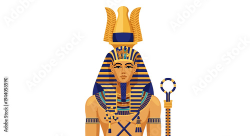 Abstract and colorful modern digital art illustration of an Egyptian Pharaoh in vector style on a white background