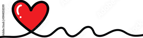 A red heart with a black outline and wavy line