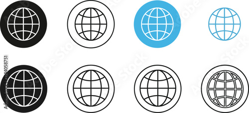 Collection of globe logos and icons in various colors and styles