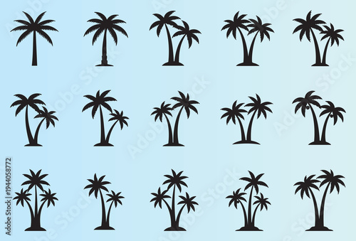 Collection of tropical palm tree silhouettes in various styles