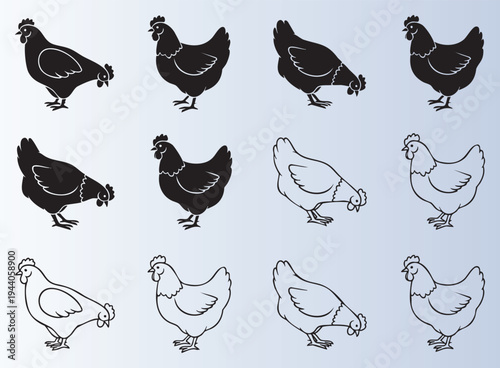 Collectionofdifferenthenandroostersilhouettesvectorillustrations