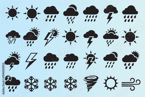 Complete collection of weather icons for forecasts and designs