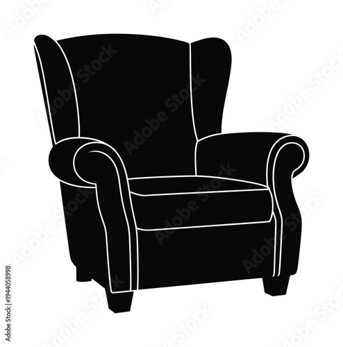 Vector of a classic armchair with a high back and curved armrests