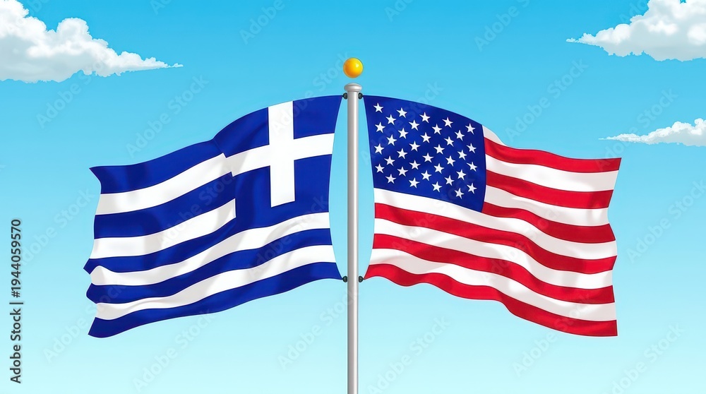 Obraz premium Flags of two countries: Greece and the United States