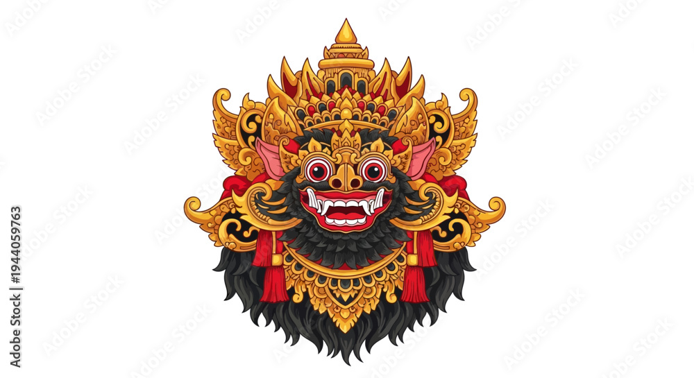 Fototapeta premium Abstract digital art illustration of Balinese mythical creature, colorful vector art on white background