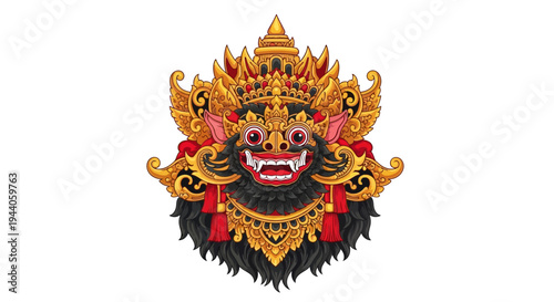 Abstract digital art illustration of Balinese mythical creature, colorful vector art on white background