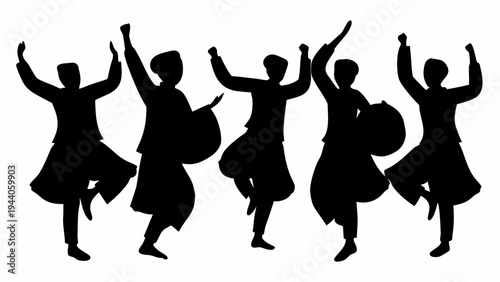 People dancing bhangra in a joyful festival crowd silhouette celebrating with music and dance