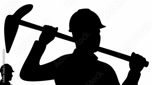 Worker with shovel digging silhouette manual laborer with pickaxe industrial worker in hard hat
