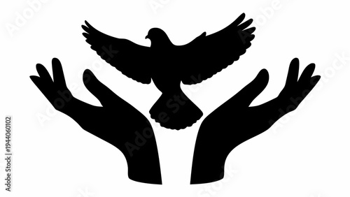 Hands releasing dove silhouette symbolizing peace and unity in a symbolic gesture of freedom and harmony