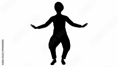 Punjabi man wearing turban dancing in silhouette against white background with arms outstretched
