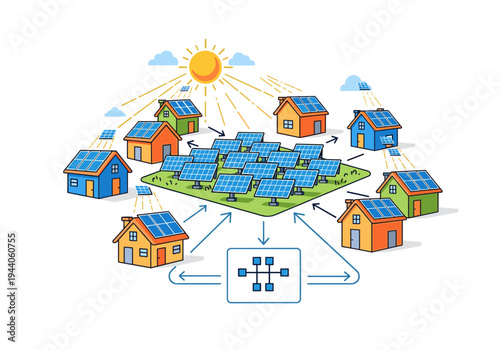 Community solar farm powering multiple homes with clean energy from the sun