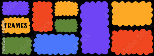 Zigzag frame shape with cloud square doodle for wavy rectangle fluffy. Amoeba template scallop with uneven graphic edge for scribble flower loose. Block quote zigzag with card cloud blot.