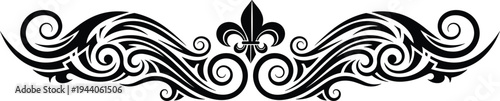 Elegant Black Fleur De Lis Ornamental Swirl Flourish Vector Illustration Isolated On White Background For Luxury Decorative Frame Wedding Design (22 words)