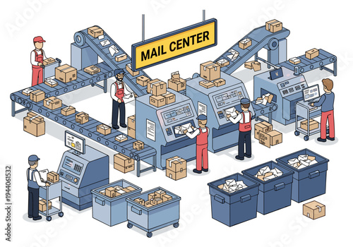 Automated mail sorting and package processing in a modern logistics center