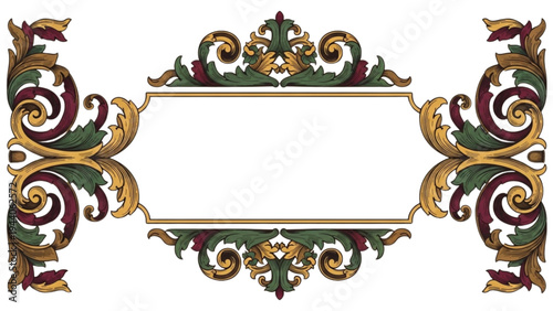 Vibrant floral patterns adorn elegant rectangular frame with gold accents