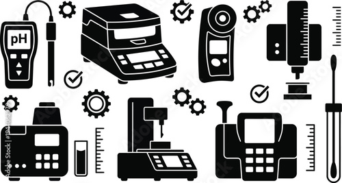 A collection of scientific laboratory equipment for measurement and analysis.