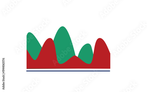 Abstract stock market area chart with red and green waves representing financial trends, profit and loss, and market volatility. Flat illustrator vector file. High quality image