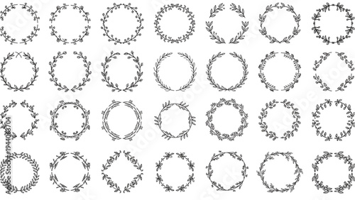 Various circular shapes arranged in rows on a plain surface