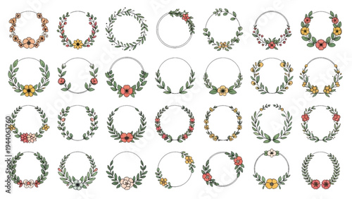 The collection showcases various floral wreaths with diverse decorations.