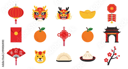 Chinese new year festive icons collection