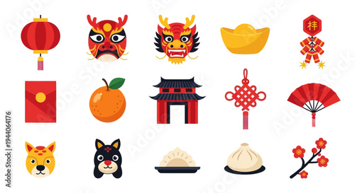 Chinese new year festive icons illustration