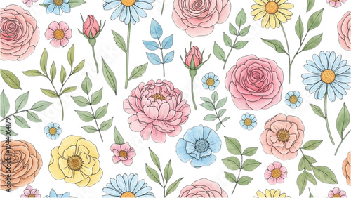 Vibrant flowers bloom in a lush garden with diverse petals and leaves.