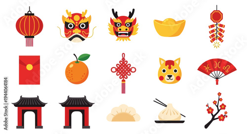 Chinese new year festive icons set