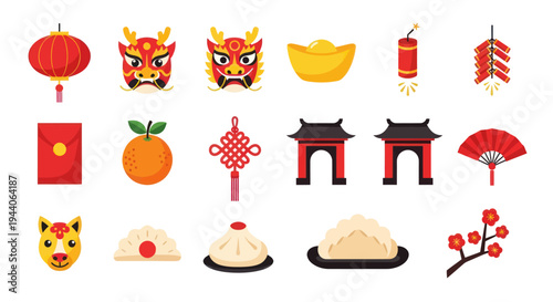 Chinese new year festive icons set