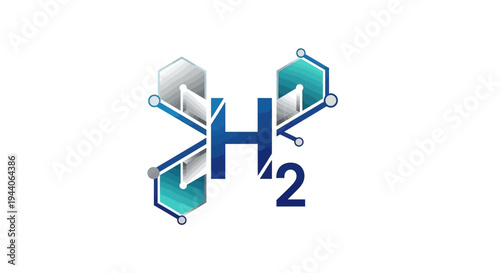 Hydrogen H2 molecule symbol with hexagonal structures.