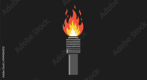 Illustration of a burning torch with flames on a dark background.