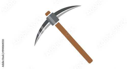 Illustration of a classic pickaxe tool with wooden handle.
