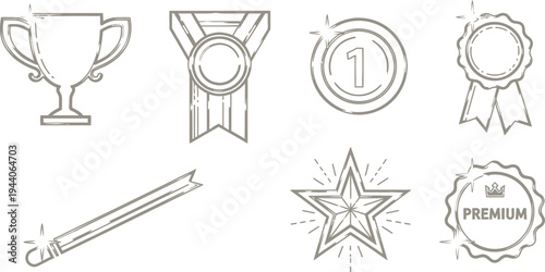A collection of achievement icons and symbols