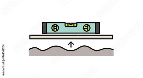 Illustration of a spirit level on a surface above an uneven base.