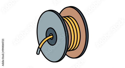 Illustration of a spool of wire with yellow cable.