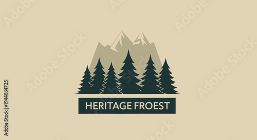 Heritage Froest logo with evergreen trees and mountains.